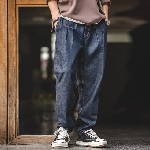 Retro Baggy Men's Jeans – Wide-Leg Tapered Denim with Elastic Waist
